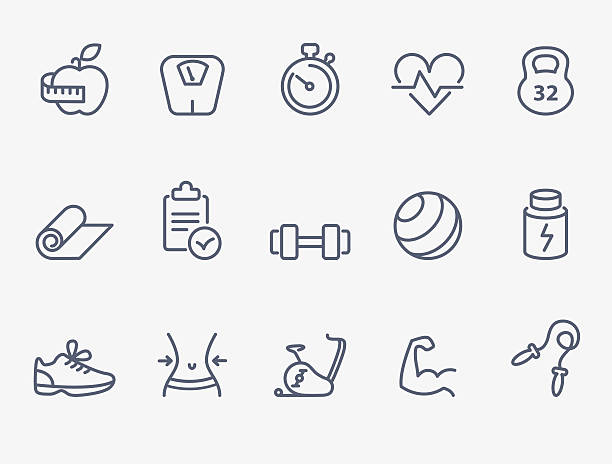 Fitness icons Fitness icons. Thin lines nutrients icon stock illustrations