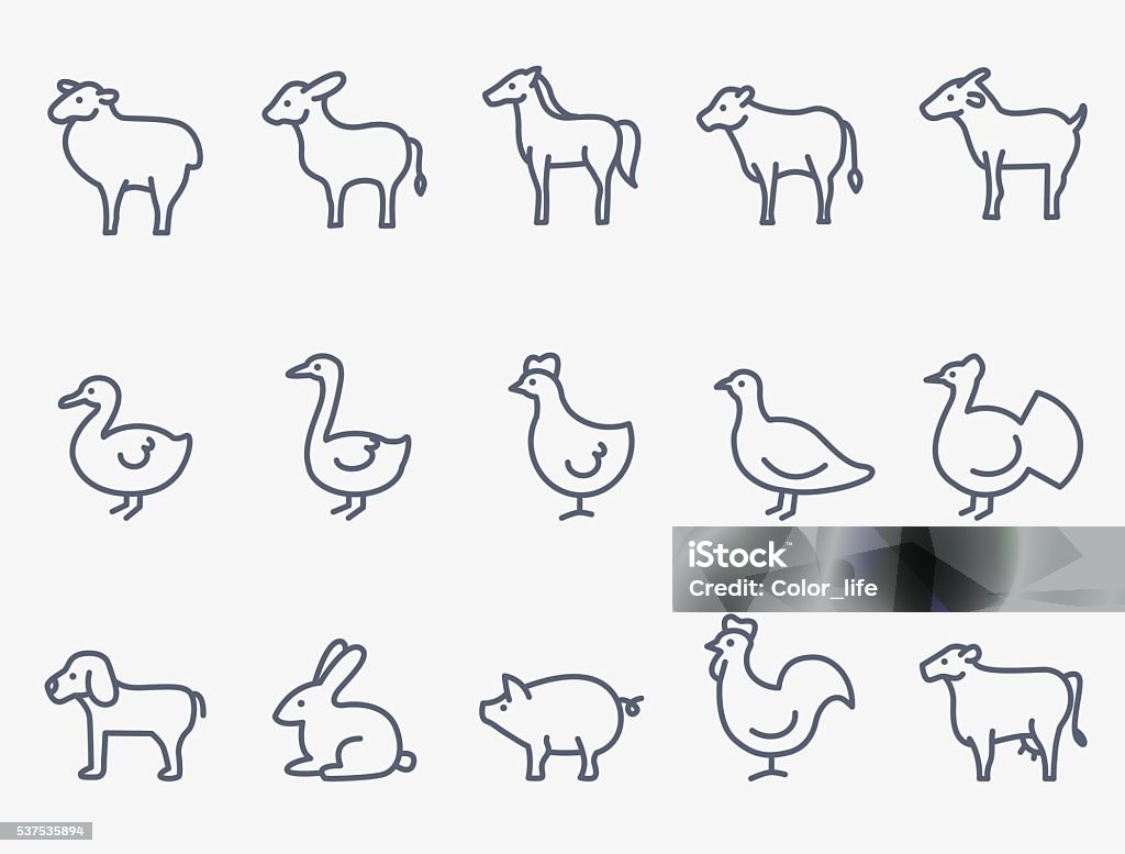 Farm animals Farm animals. Thin lines Icon Symbol stock vector