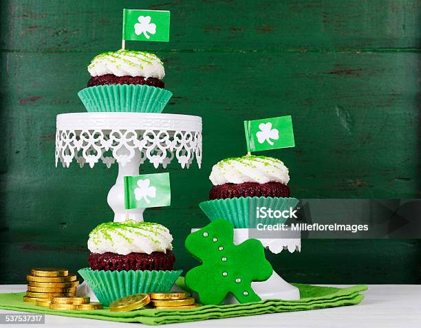 Happy St Patricks Day Cupcakes Stock Photo - Download Image Now - 2015, Baking, Cake