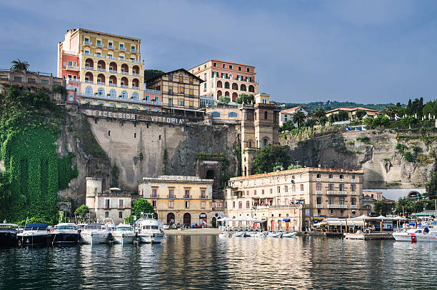 Sorrento, Italy- June 7, 2011:  High above the Marina Piccola, the Five Star Excelsior Vittoria Hotel (1834) offers guests dramatic views of the harbor, the Bay of Naples, and Isle of Capri.