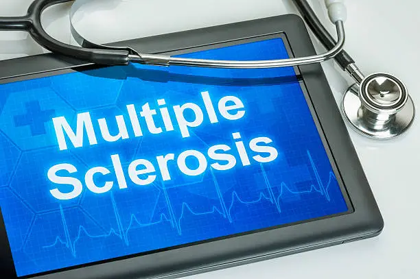 Photo of Tablet with the diagnosis multiple sclerosis on the display