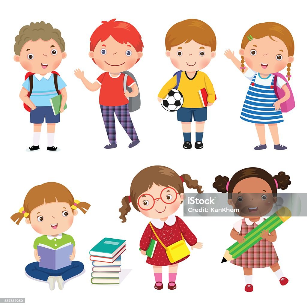 Back to school. Set of school kids in education concept. Child stock vector