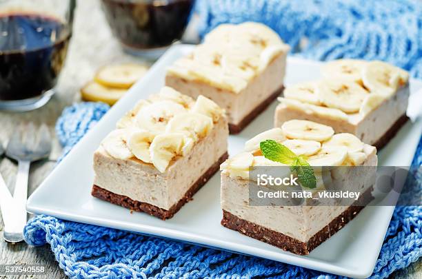 Chocolate Banana Mousse Cake Stock Photo - Download Image Now - Banana, Cheesecake, Cream Cheese