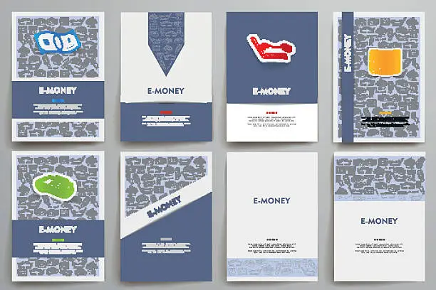 Vector illustration of Corporate identity vector templates set with doodles e-money theme