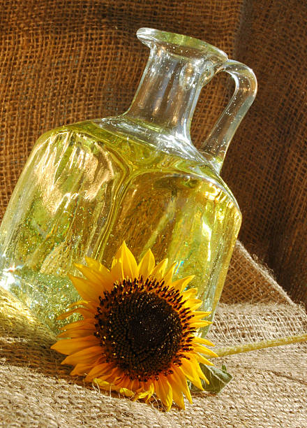 Bottle of Sunflower oil stock photo