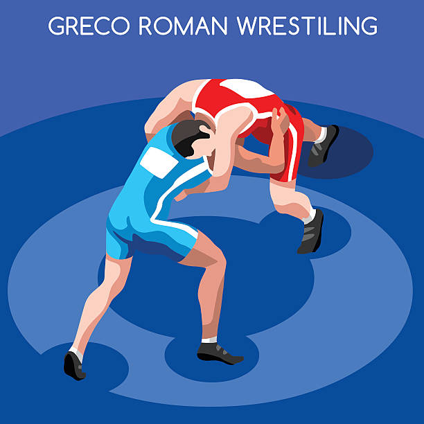 illustrations, cliparts, dessins animés et icônes de lutte gréco-romaine isométrique athlètes de compétition sportive internationale de compétition de lutte - greco roman