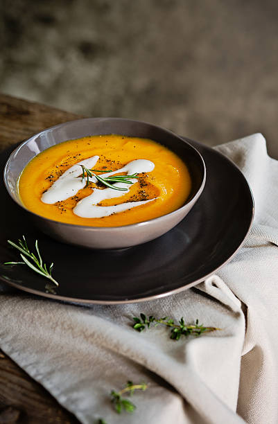 Pumpkin soup Pumpkin soup on table  pumpkin soup photos stock pictures, royalty-free photos & images