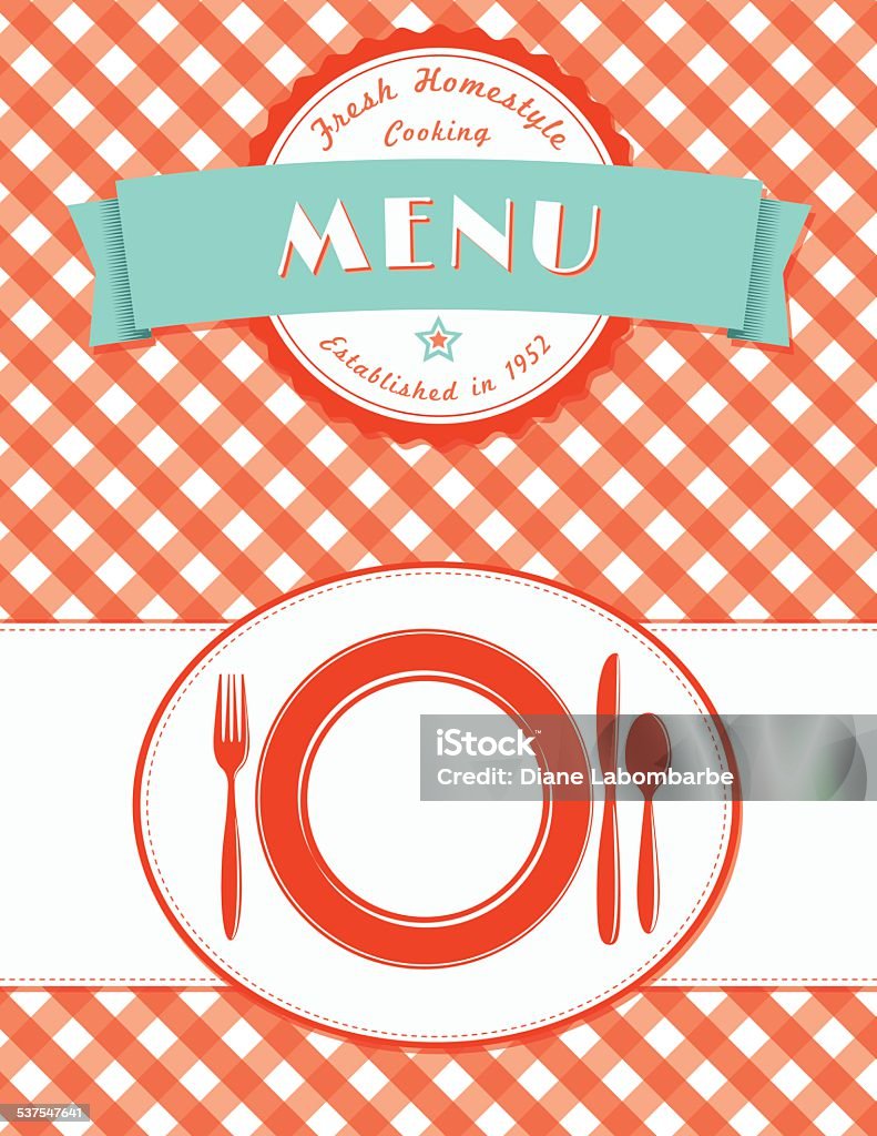 Place Setting Menu Cover Design On Plaid Background Book Cover stock vector