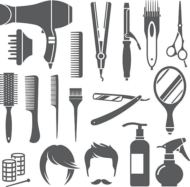 hairdressing equipment symbole - hairdresser human hair hairstyle hair care stock-grafiken, -clipart, -cartoons und -symbole