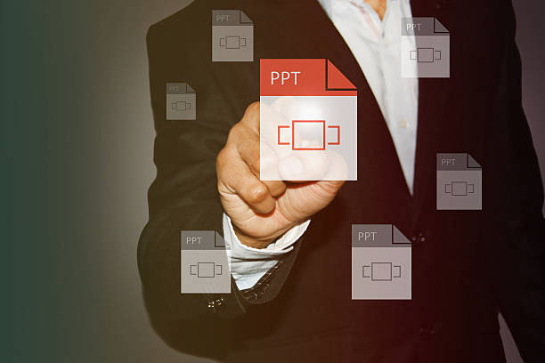 Businessman Touch the screen for select presentation Businessman Touch the screen for select presentation slide show presentation software stock pictures, royalty-free photos & images