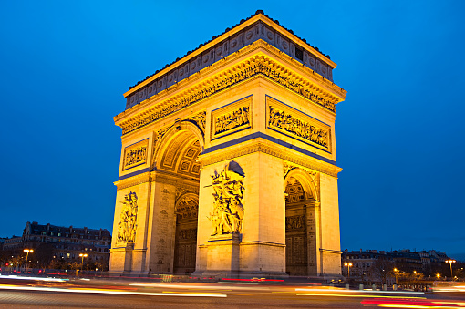 The Triumphal Arch (Arc de Triomphe) on Place Charles de Gaulle in Paris, France.