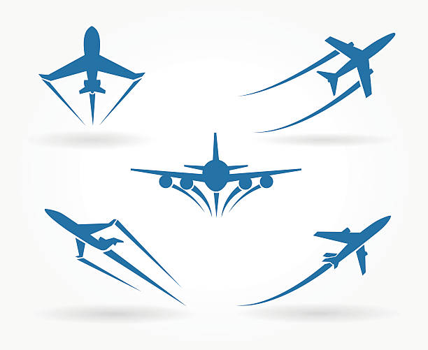 самолет, летящий на значки - air vehicle airplane jet commercial airplane stock illustrations