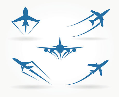 Flying up airplane icons. Takeoff plane symbol. Vector illustration