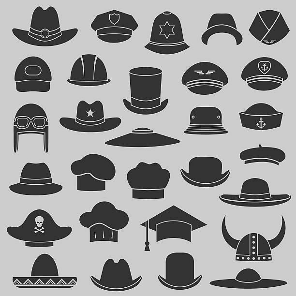 벡터 세트 모자, 캡 - sailor people personal accessory hat stock illustrations