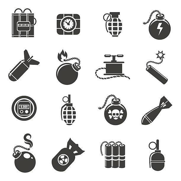 Bomb and explosives icons Bomb icons. Bombs and grenades, mines and explosives icons. Vector illustration Dynamite stock illustrations