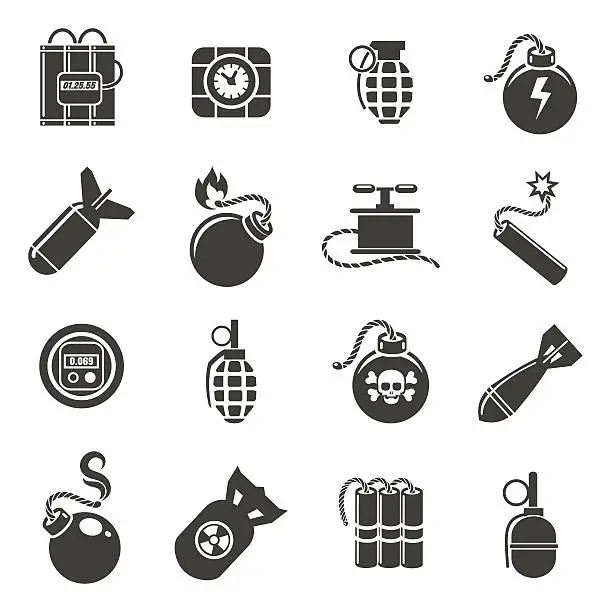 Vector illustration of Bomb and explosives icons