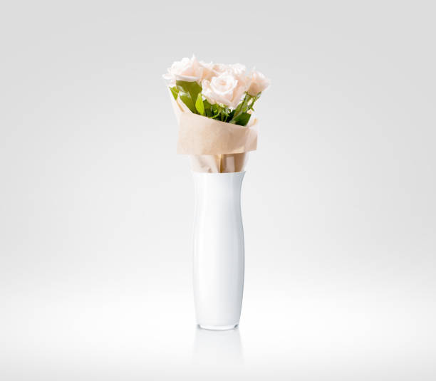 istock Blank white vase with flowers bouquet design mockup, clipping path 537551054