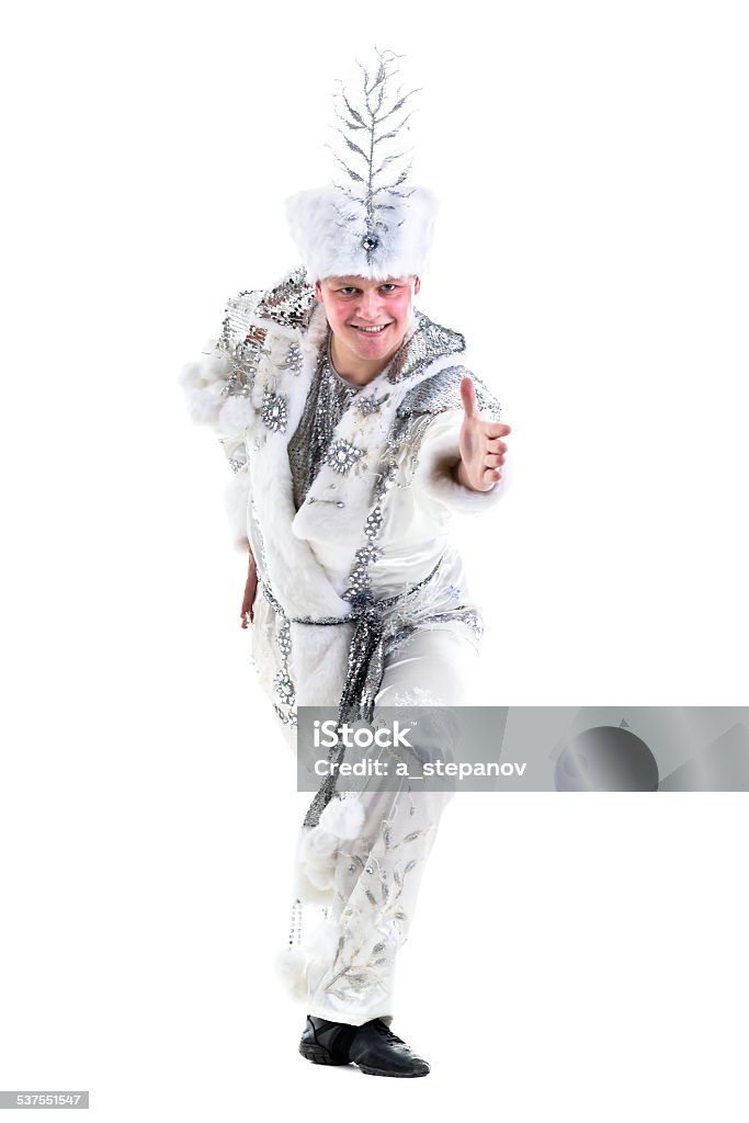 dancer man wearing carnival snowflake costume dancing dancer man wearing carnival snowflake costume dancing against isolated white background 2015 Stock Photo