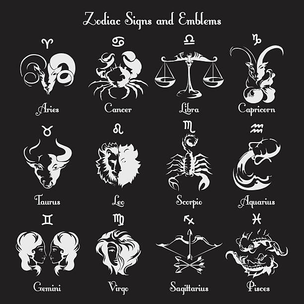 ilustraciones, imágenes clip art, dibujos animados e iconos de stock de zodiaco señales y símbolos - paintings sign astrology fortune telling