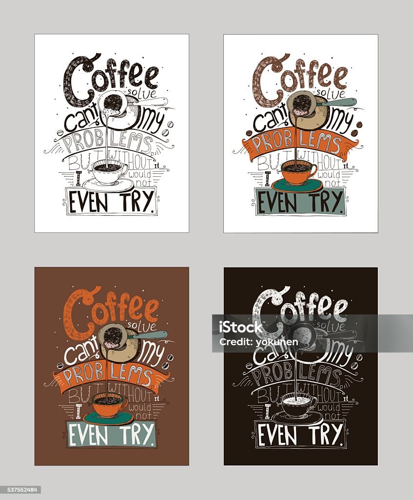 Hand drawn lettering about love to coffee in cezve. Vector illustration with motivationg inspirational quote about love to coffee in cezve. Set of isolated on white background hand drawn typography, perfect for cafe or bar poster, t-shirt, placard. Bar - Drink Establishment stock vector