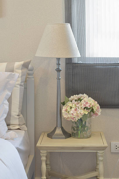 istock Cozy bedroom with reading lamp on bedside table 537553074