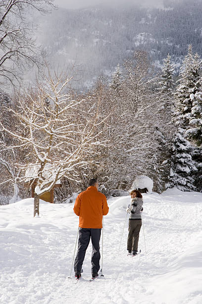istock Rear view of a couple skiing 537580725