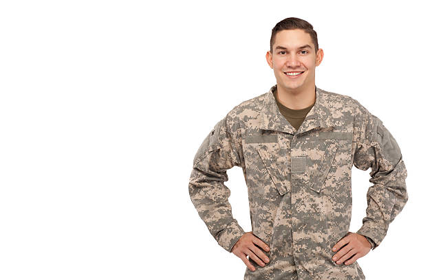 istock Soldier with hands on hips against white 537585647