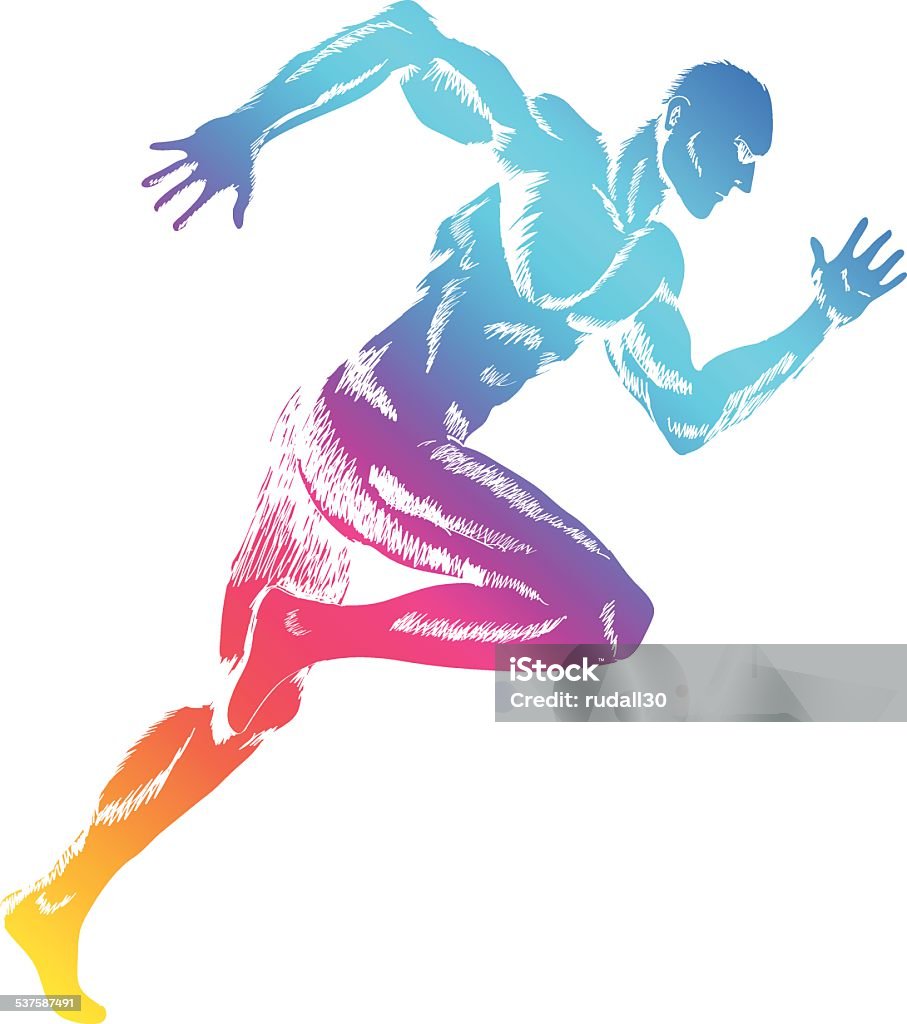 Sprinter Colorful figure of a running man Muscular Build stock vector
