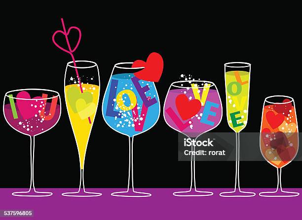 Valentine Love Drinks Stock Illustration - Download Image Now - 2015, Alcohol - Drink, Backgrounds