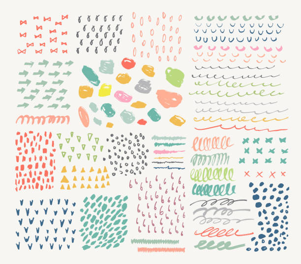 Big collection of different homemade textures made by marker. vector art illustration