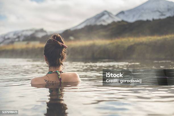 Girl In A Hot Spring In Iceland Landmannalaugar Stock Photo - Download Image Now - Hot Spring, Iceland, People