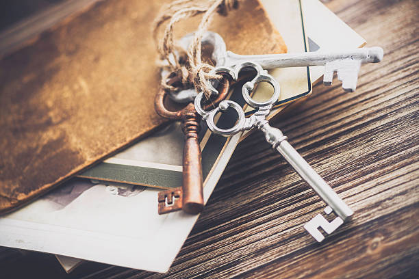 istock Nostalgic mementos. Old keys, diary and vintage photographs. 537598905
