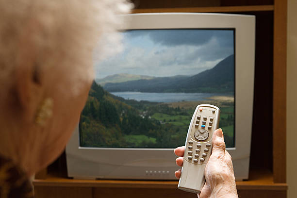 istock Senior woman watching television 537600053