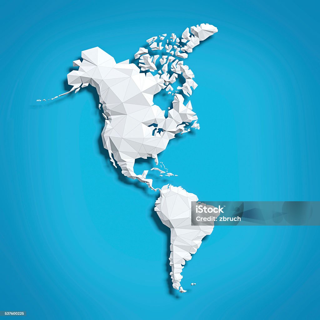 Map of America Low poly map of North and South Americas on blue background. Map Stock Photo