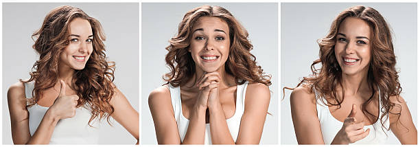 istock Set of young woman's portraits with different happy emotions 537601952