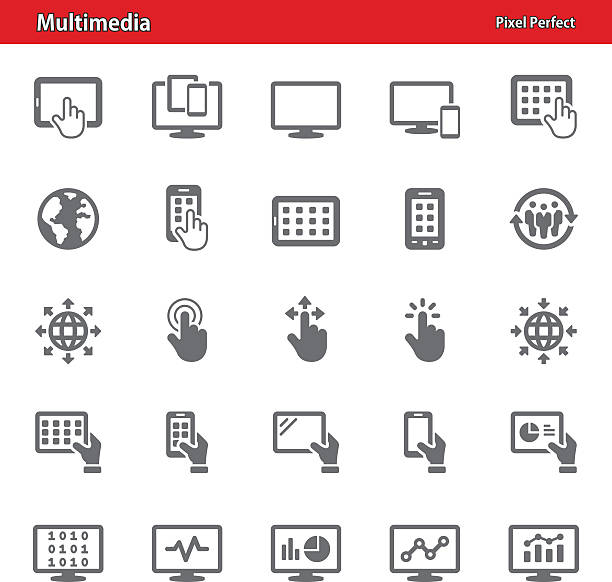 Multimedia Icons Professional, pixel perfect icons depicting various multimedia and technology concepts. ipad hand stock illustrations