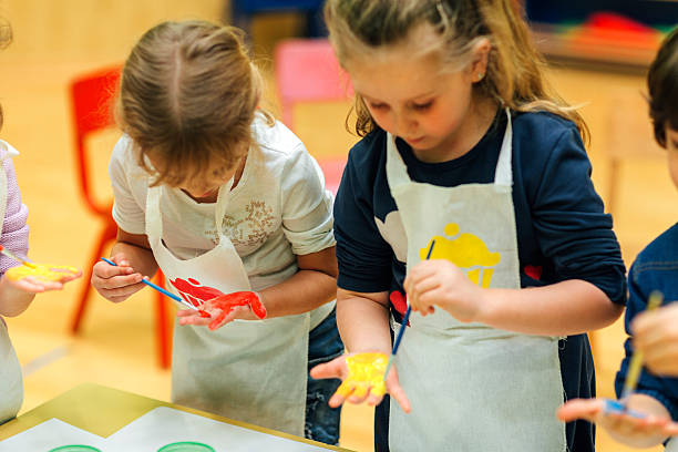 istock Children Painting Their Hands With Watercolors 537605628