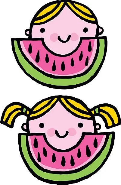 Vector illustration of Happy Children with Watermelon