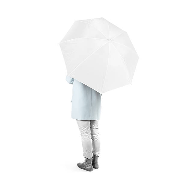 istock Women stand backwards with white blank umbrella opened mockup isolated 537606862