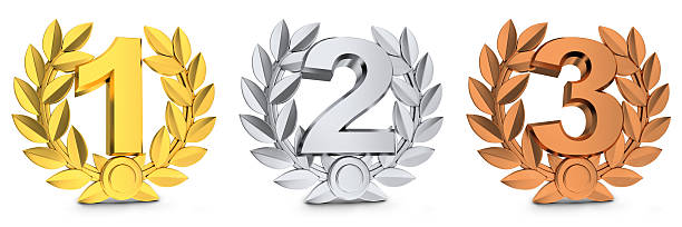 Three symbol winner Three symbol winner (done in 3d rendering)    gold number 1 stock pictures, royalty-free photos & images
