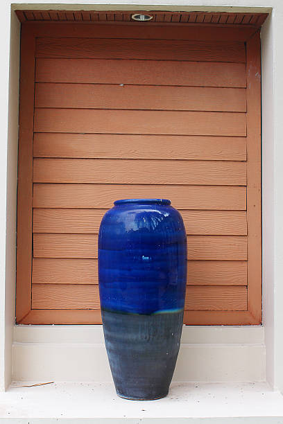 Blank glass pot on the wooden table