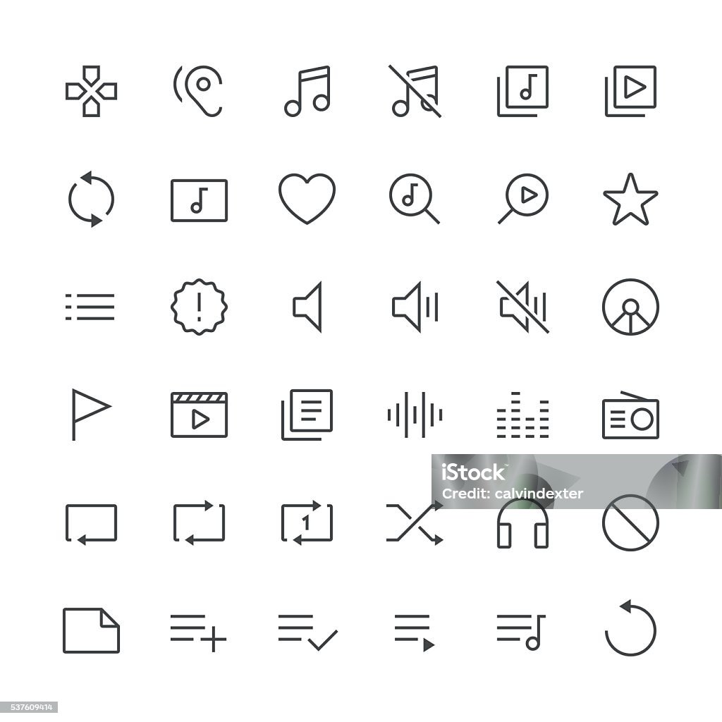 Audio Visual icons set 2 | Thin Line serie Set of 36 pixel perfect action icons with a thin line design Icon Symbol stock vector