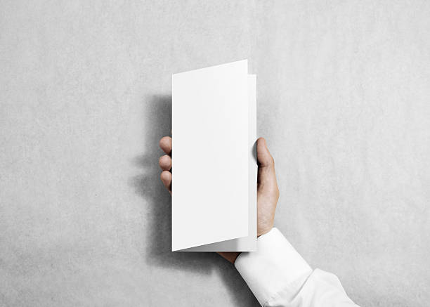 istock Hand holding blank white flyer brochure booklet in the hand. 537609438