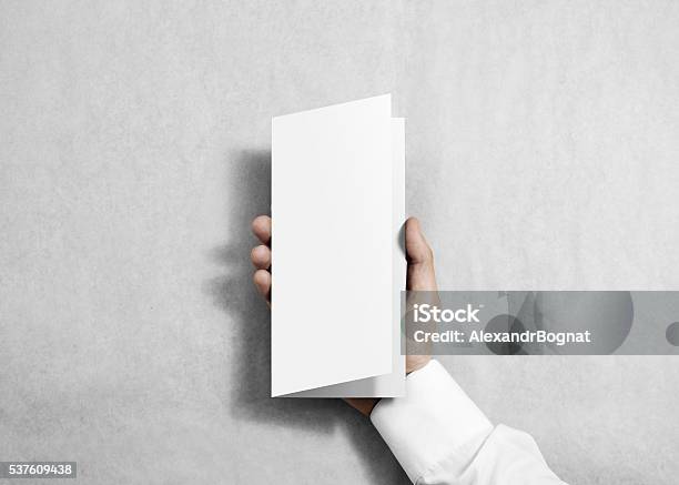 Hand Holding Blank White Flyer Brochure Booklet In The Hand Stock Photo - Download Image Now