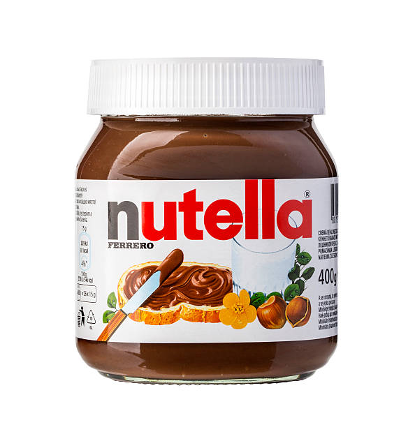 pote de sorvete italiano, nutella, amêndoas - nutella - fotografias e filmes do acervo