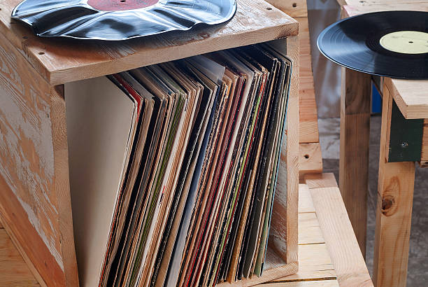 istock Vinyl record with copy space in front of a collection 537610382