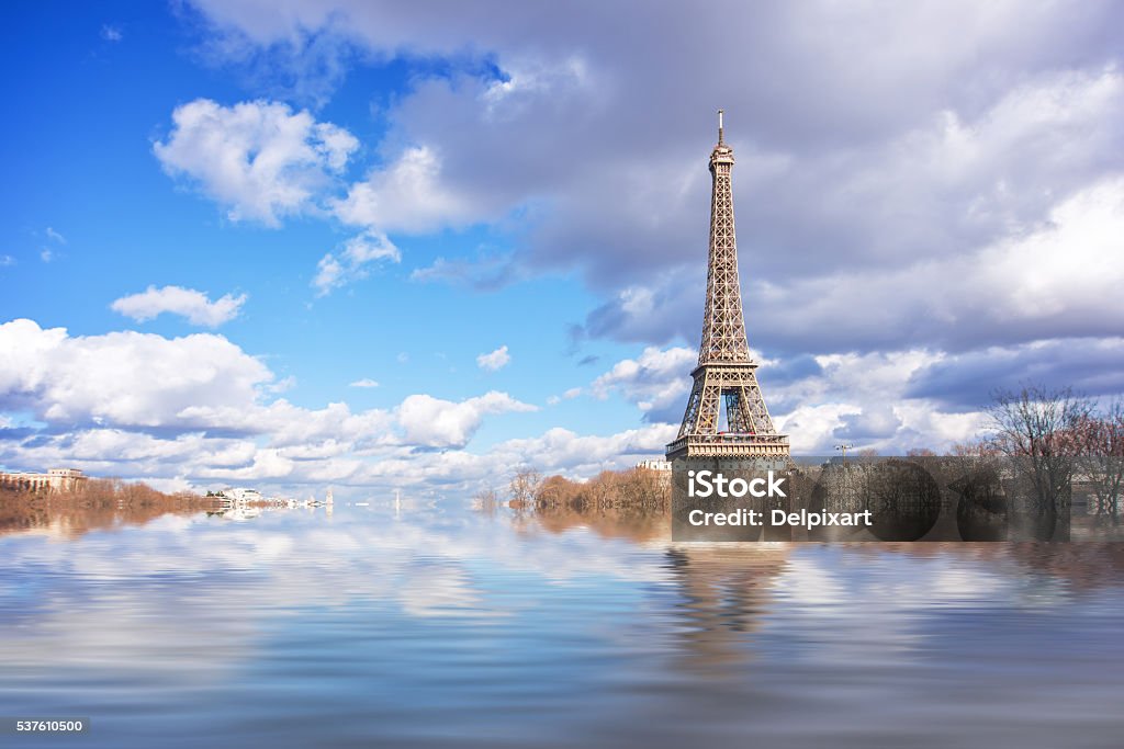 Flood illustration of the river Seine, Eiffel tower, Paris, France Eiffel Tower - Paris Stock Photo