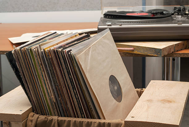 istock Vinyl record with copy space in front of a collection 537610538