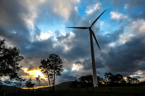 Wind turbines on dusk stock photo