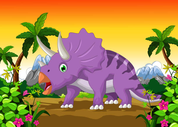 ilustrações, clipart, desenhos animados e ícones de desenhos animados de dinossauros triceratops - lizard